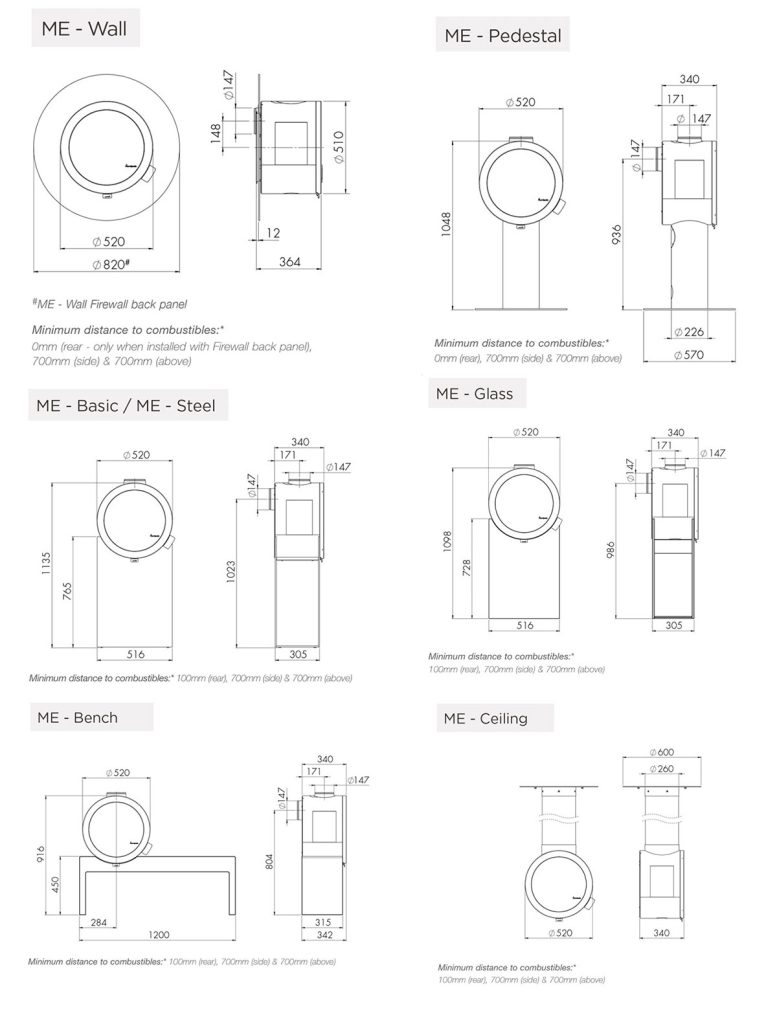 Nordpeis ME Woodburning Stove Sizes